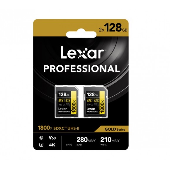 Lexar 128GB SD Pro Gold Series UHS-II 1800x Twin Pack
